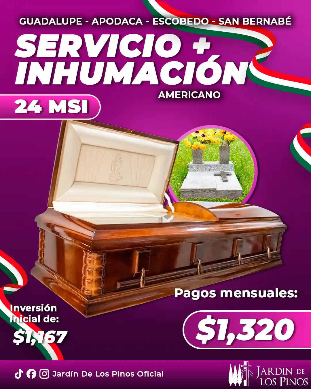 Promoción Servicio más Inhumación Americano en Guadalupe, Apodaca, Escobedo y San Bernabé